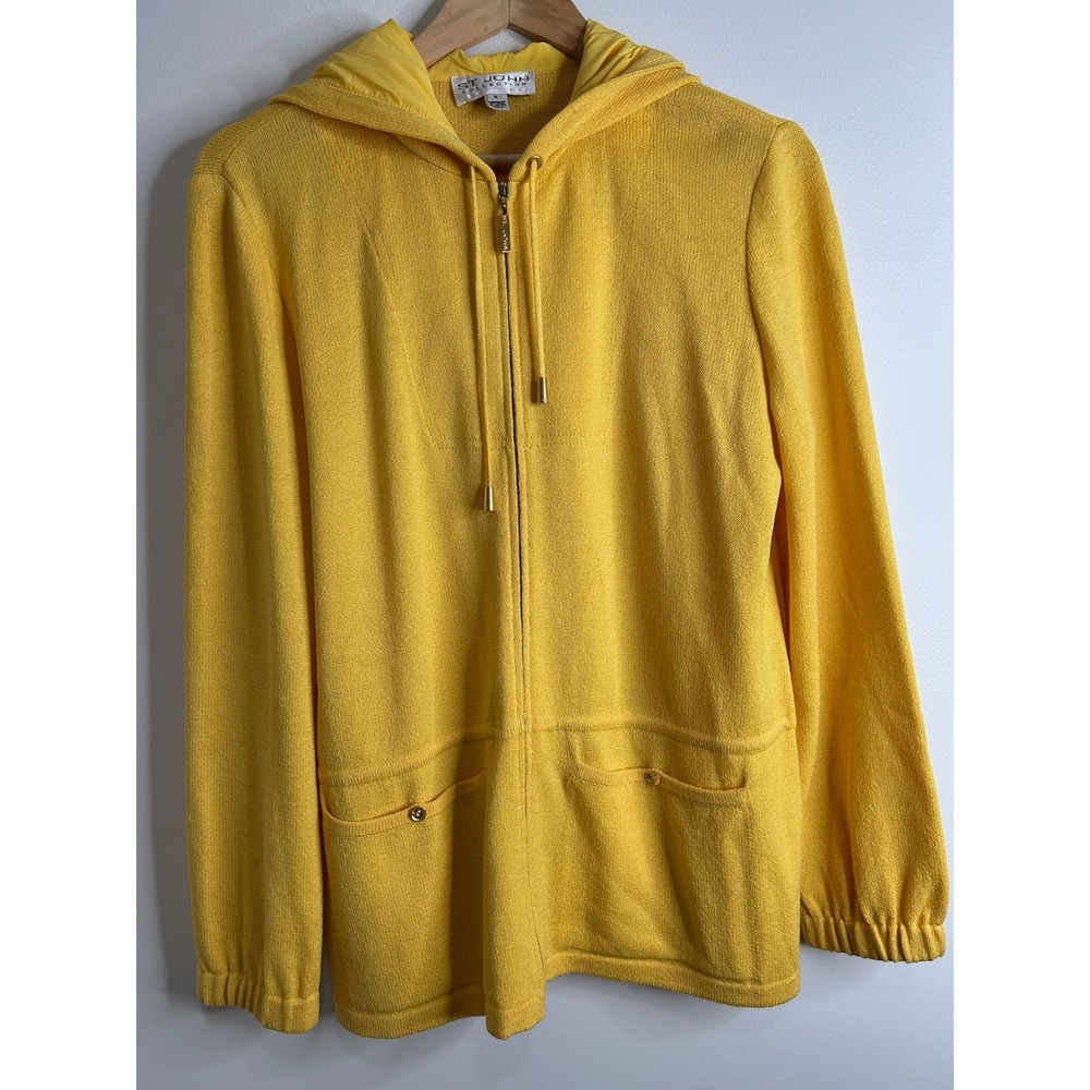 ST JOHN COLLECTION Yellow Santana Knit‎ Full Zip Hooded Jacket Womens S Luxury